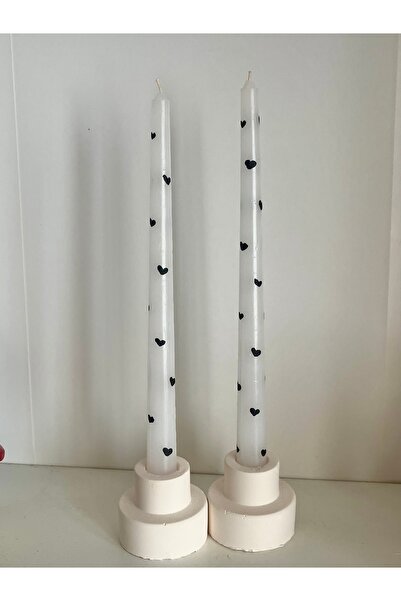 lıghts of candle handmade & 2020 2’li Siyah Kalpli Şamdan Mum(Şamdanlık Hediy...