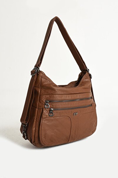 yuzuco حقيبة ظهر وحقيبة كتف من الجلد المغسول باللون البني (الموديل: 571-9-10D)