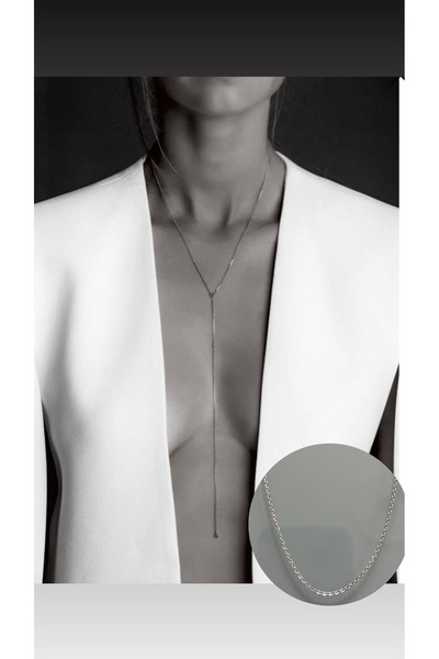 Hoop jewelery قلادة طويلة ذات سلسلة طويلة فضية اللون