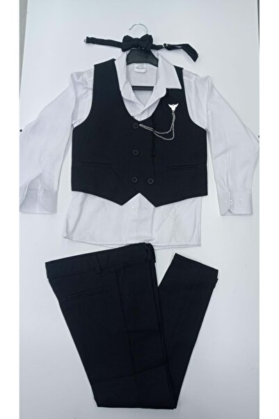 BAŞAK ÇOCUK GİYİM 5351 6/9 كوكب 6 أزرار طقم فيست مجموعة - أسود - 5-6 سنوات