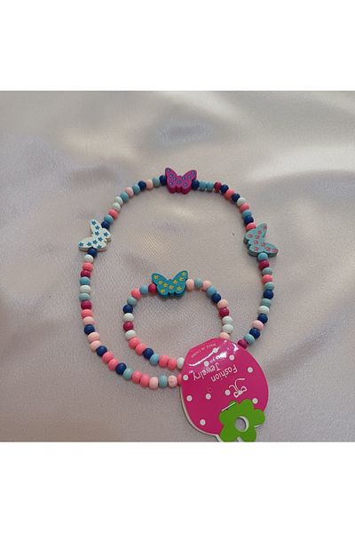 Canım kendim Butterfly Colorful Children's Necklace and Bracelet (Beads)