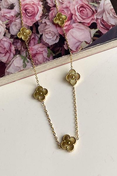 VELİT VOLA Steel Gold One Cleef Pendant (50 Cm)