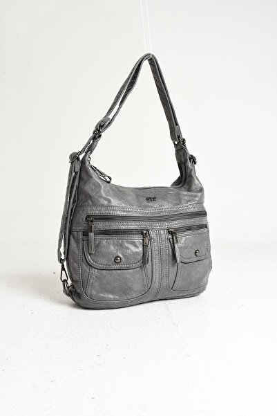 yuzuco Rucsac de umăr din piele artificială moale țesută gri (model: 571-11-13A)