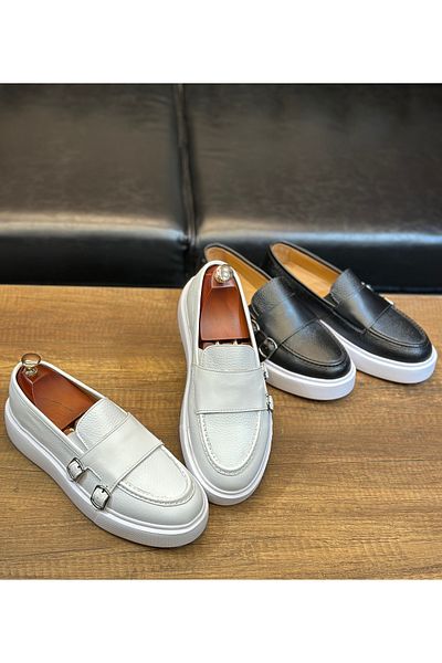 Avni Ceylan Genuine Leather Casual Ballerina Shoes with Buckle Detail