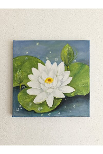BEYAZ LOTUS TUVAL ÜZERİNE AKRİLİK TABLO