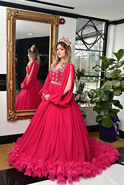 Hindistan Dükkan Fuşya Kına Çıkış Kıyafeti