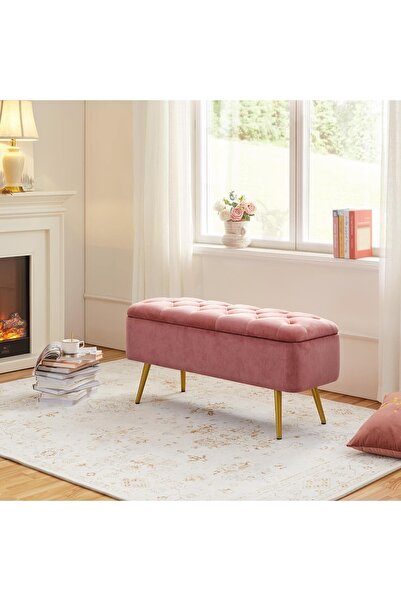 arge demo Luka Sandıklı Puf Çok Amaçlı Dekoratif Gri Renk Kadife Kumaş Retro Ahşap Ayak Bench