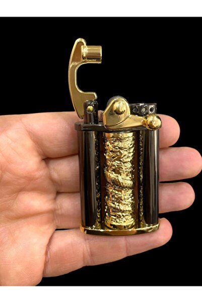 KdrElektronik Stres Çarklı Çelik Kaliteli Benzinli Çakmak  Ejderha Kabartmalı...