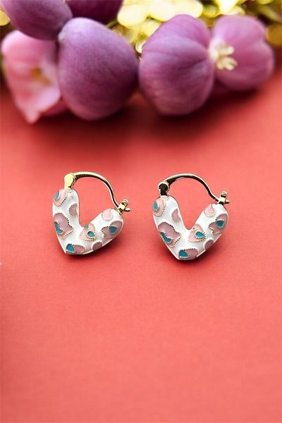 The Simu Vip City Collection Didim Enameled Heart Pattern Earrings