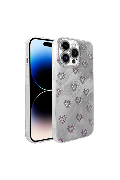 Coverzone حافظة هاتف من السيليكون على شكل قلب فضي متوافقة مع هاتف آيفون 16 برو