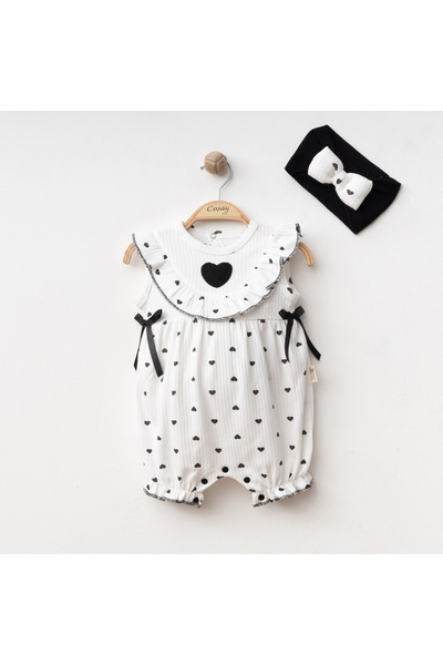 Aa Bebek Yazlık Kalpli Süzene Nakışlı %100 Pamuklu Fiyonklu Fırfırlı Saç Bant...