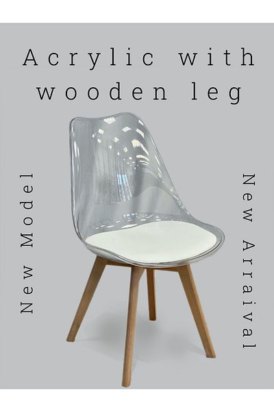 TrentonGCC Modern Acrylic Chairs with Wooden Legs – Set of 4