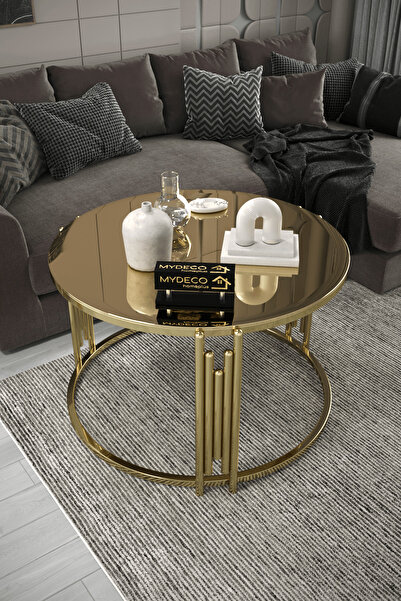 home plus mobilya Piyano Gold Bronz Tekli Orta Sehpa Takımı