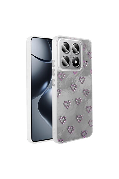 noktaks Xiaomi Mi 14t Pro Compatible Case with Camera Protection Figured Protective Ponti Silicone Cover-White-T36564