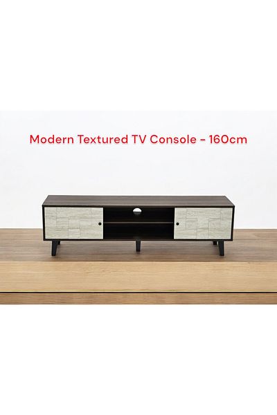 TrentonGCC Modern Walnut & Grey Stone Textured TV Console - 160cm