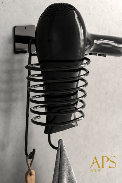 Home APS Yapışkanlı Vidalı Siyah Fön Makinası Askısı Fön Makinesi Askı Aparatı