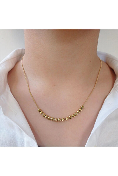 stainless steell Gold Boncuk Çelik Kolye