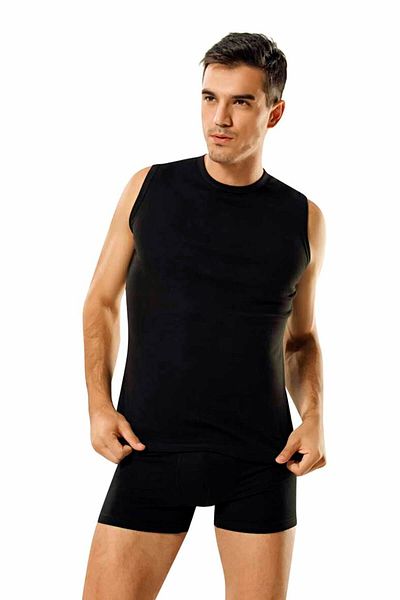 Yıldız Çamaşır Men's Black Single Modal Crew Neck Zero Sleeve Undershirt