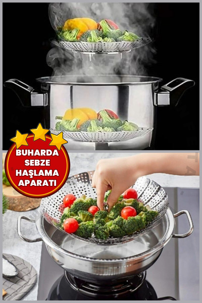 İnfeta Paslanmaz Buharda Sebze Haşlama Sepeti Katlanabilir Tencere Içi