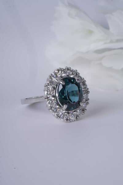 Aksesuaring Mozanit Taşlı London Blue Topaz Gümüş Yüzük