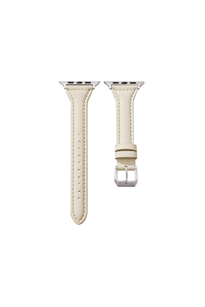 Choice حزام جلدي رفيع باللون البيج 38 مم - 40 مم - 41 مم لسوار الساعة 44 مم 4...