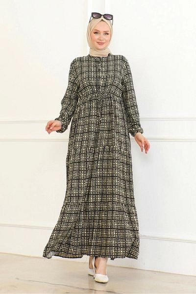 Neva Style Φόρεμα με σχέδιο μαύρο/κρεμ βισκόζη