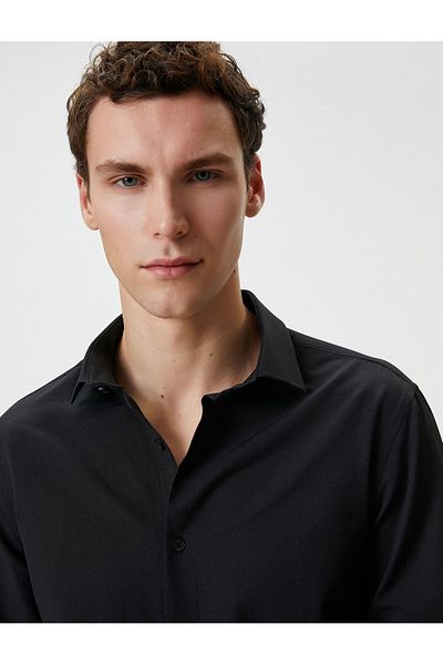 Koton Πουκάμισο Slim Fit Μισό Ιταλικό γιακά με κουμπιά ανάγλυφη
