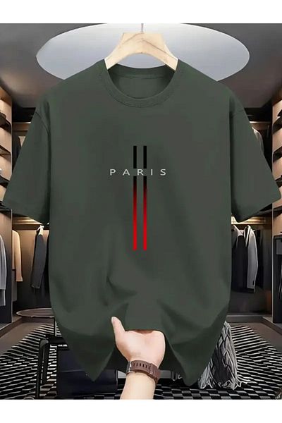 LAND MODA Ανδρικό μπλουζάκι Paris Printed, Υψηλής ποιότητας μόδας casual εμπριμέ κοντομάνικο για άνδρες