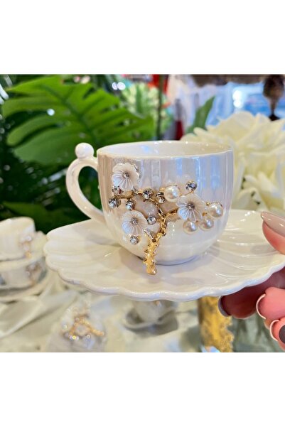 decovien Coffee Cup with Oyster Pearl for 6 People (for Turkish Coffee)