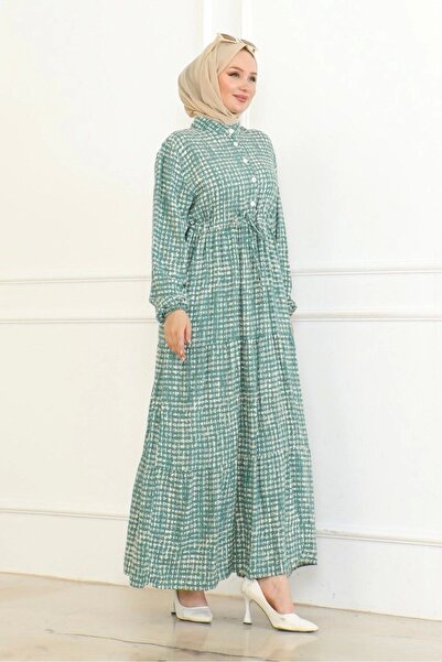 Neva Style Green Patterned Viscose Dress