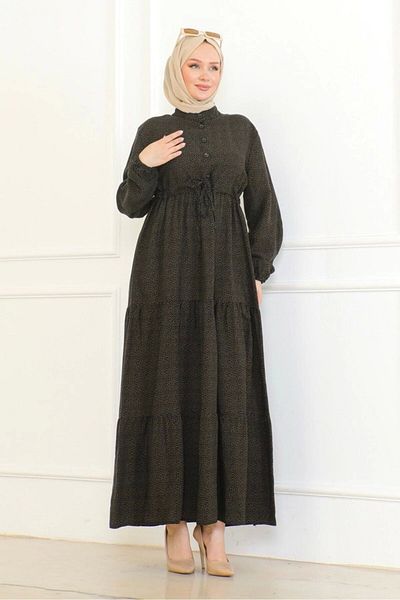 Neva Style Φόρεμα βισκόζης με λεπτομέρεια με κουμπιά - Μαύρο/Καφέ