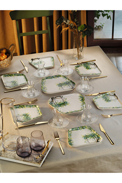 EMBazaar Zyra serisi 6 kişilik stackable Kahvaltı takımı pasta seti kahvaltılık özel yapım set sunum tabağı