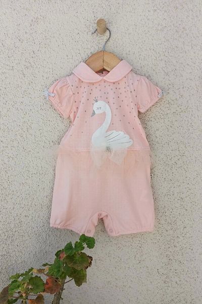 Necix Swan Patterned Girls' Jumpsuit 3-6-9 Months