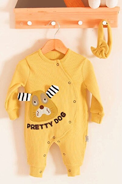 Eng Pretty Dog Embroidered Bandana 100% Cotton Baby Girl Jumpsuit