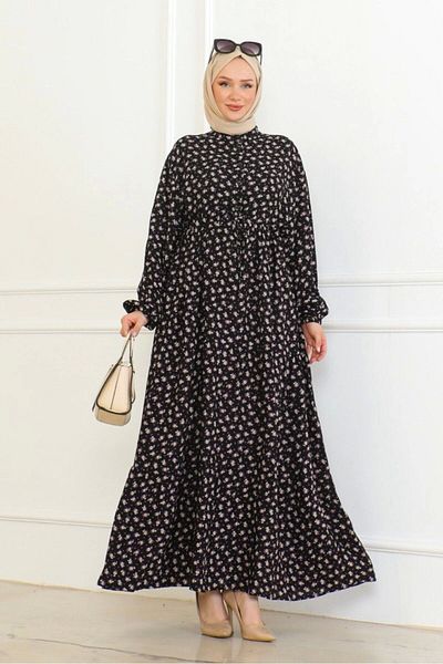 Neva Style Purple Rose Patterned Viscose Dress