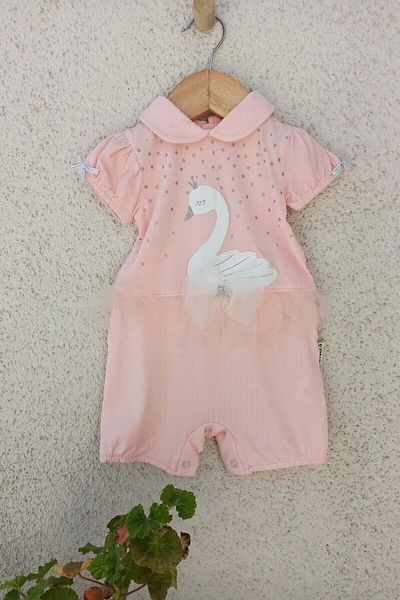 Necix Swan Patterned Girls' Jumpsuit 3-6-9 Months