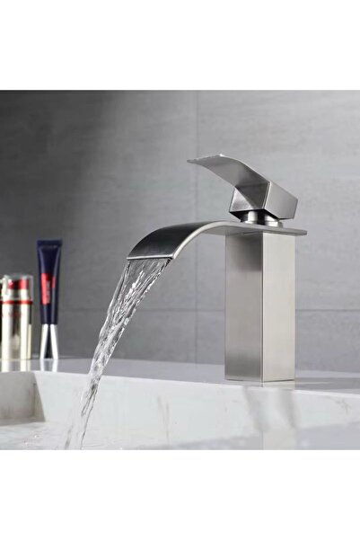 RENA DESIGN LAVABO BATARYASI INOX ŞELALE KARE GÖVDE EĞİMLİ HAVZA BANYO ARMATÜ...