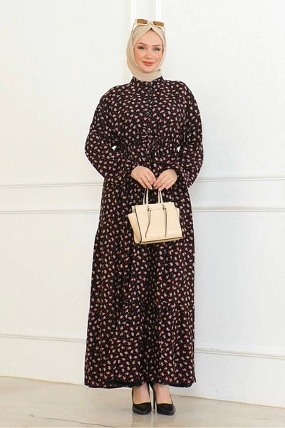 Neva Style Red Rose Patterned Viscose Dress