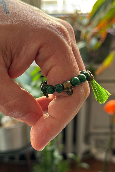 Onouqo Energy Balancing Original Ceyt Green Finger Rosary with Natural Stone