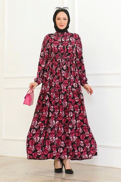 Neva Style Dried Rose Viscose Dress - Floral Pattern and Tie-Up