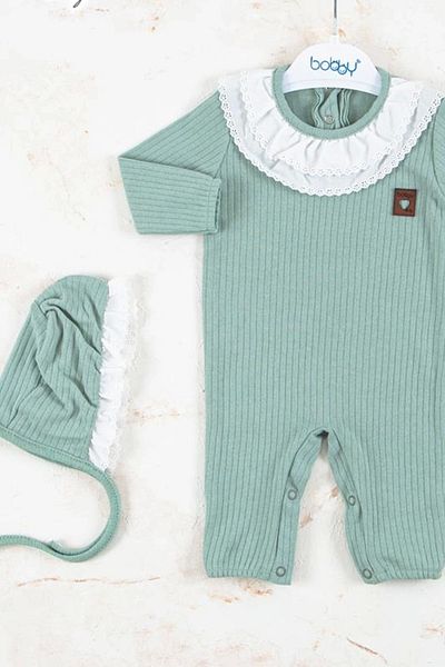 SümY 100% Cotton Baby Girl Jumpsuit with Embroidered Hat
