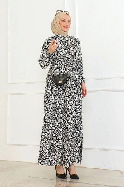 Neva Style Black/White Viscose Tied Dress
