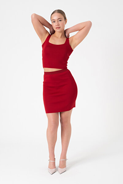 Merry Rise Summer Bottom Top Women's Knitwear Suit - Red