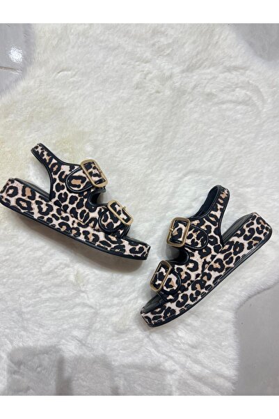 FLORİN LEOPAR ÇİFT ATKILI SANDALET AYAKKABI