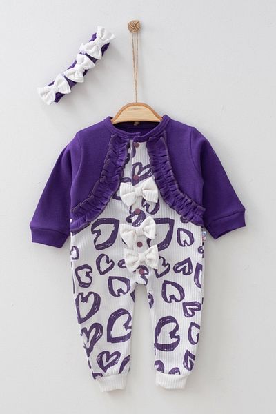 belle vista 100% Cotton Baby Girl Jumpsuit with Bolero and Heart Pattern