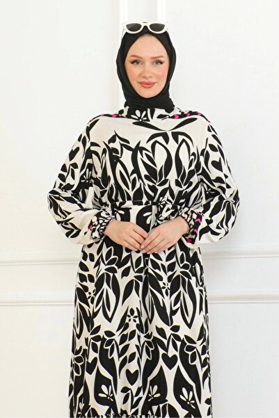 Neva Style Φόρεμα βισκόζης με πολύχρωμο σχέδιο - Μαύρο/Ροζ