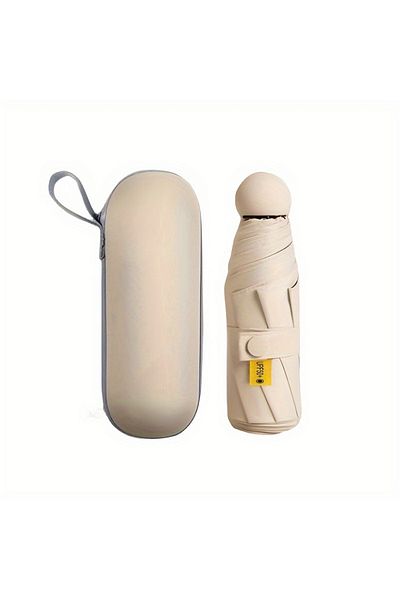 Choice Beige 1pc Anti-Uv Mini Umbrella For Sunny And Rainy Days, Portable With Uv Coating And 6 Reinforced