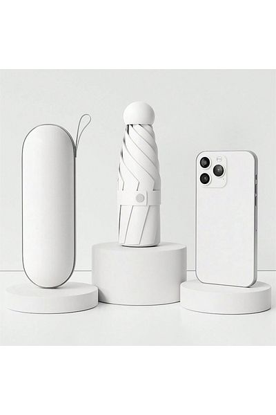 Choice WHITE 1pc Anti-Uv Mini Umbrella For Sunny And Rainy Days, Portable With Uv Coating And 6 Reinforced
