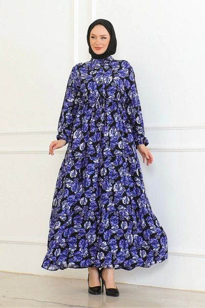 Neva Style Purple Viscose Dress - Floral Pattern and Tie-Up