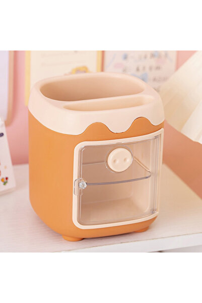 Choice صندوق تخزين مكتبي برتقالي قطعة واحدة برسومات كرتونية لطيفة وحامل أقلام...